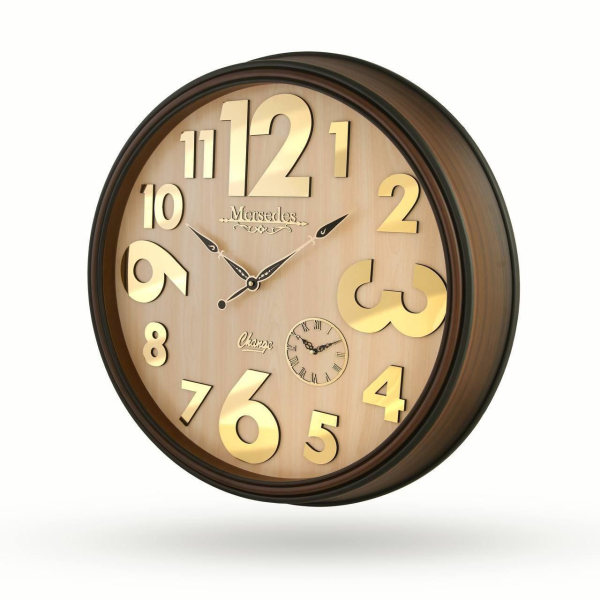 ساعت دیواری مرسدس، ساعت دیواری سایز 73 پلاستیکی طرح کلاسیک با صفحه چوبی و اعداد برجسته مولتی |  M270