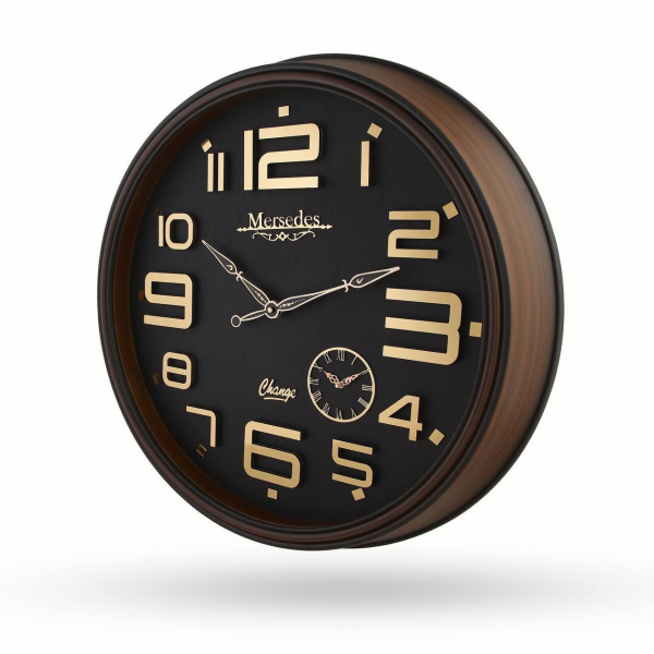 ساعت دیواری مرسدس، ساعت دیواری سایز 73 پلاستیکی طرح کلاسیک با صفحه چوبی و اعداد برجسته مولتی |  M190