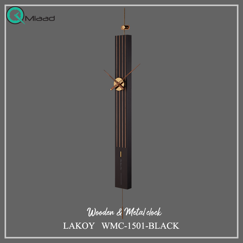 ساعت دیواری مدرن لاکوی کد WMC-1501، ساعت دیواری لاکوی با متریال با کیفیت و با دوام، طراحی مینیمال، دارای موتور آرامگرد و 5 سال گارانتی، رنگ مشکی