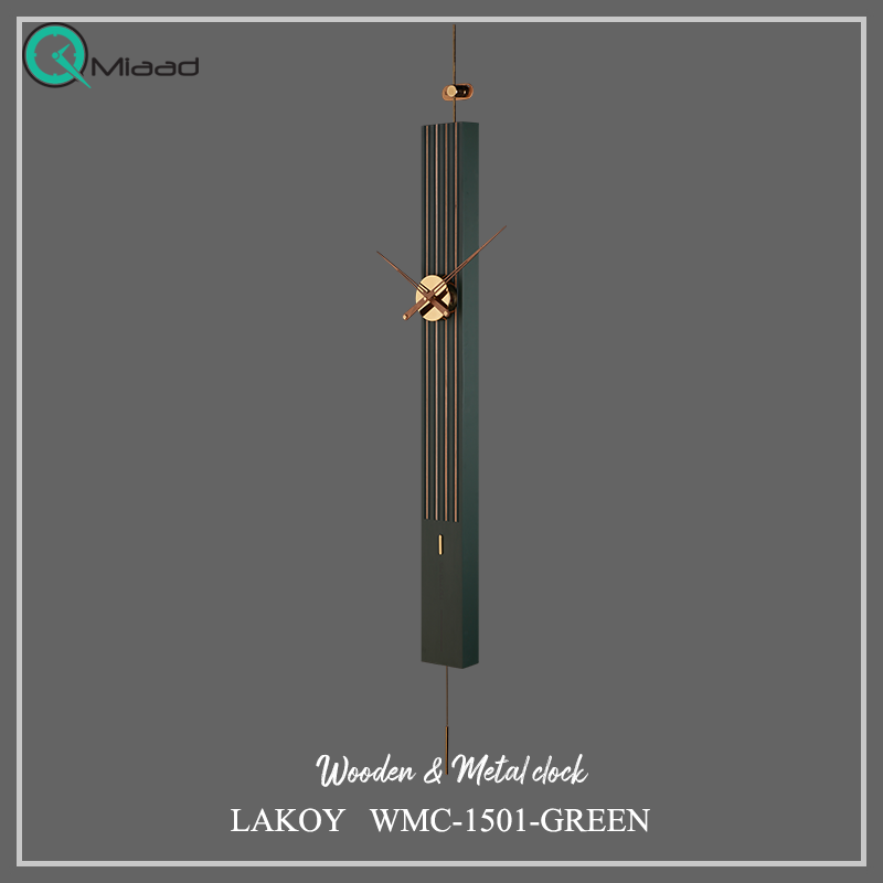 ساعت دیواری مدرن لاکوی کد WMC-1501، ساعت دیواری لاکوی با متریال با کیفیت و با دوام، طراحی مینیمال، دارای موتور آرامگرد و 5 سال گارانتی، رنگ سبز