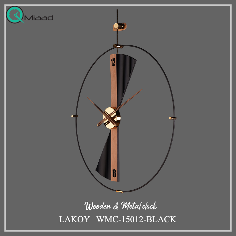 ساعت دیواری مدرن لاکوی کد WMC-15012، ساعت دیواری لاکوی با متریال با کیفیت و با دوام، طراحی مینیمال، دارای موتور آرامگرد و 5 سال گارانتی، رنگ مشکی