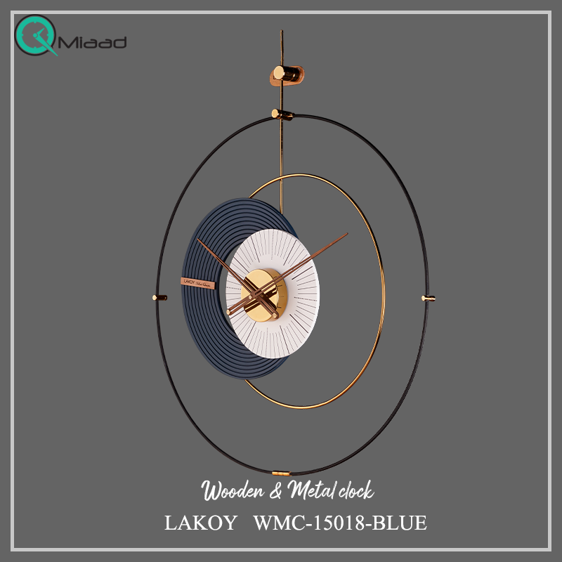 ساعت دیواری مدرن لاکوی کد WMC-15018، ساعت دیواری لاکوی با متریال با کیفیت و با دوام، طراحی مینیمال، دارای موتور آرامگرد و 5 سال گارانتی، رنگ آبی