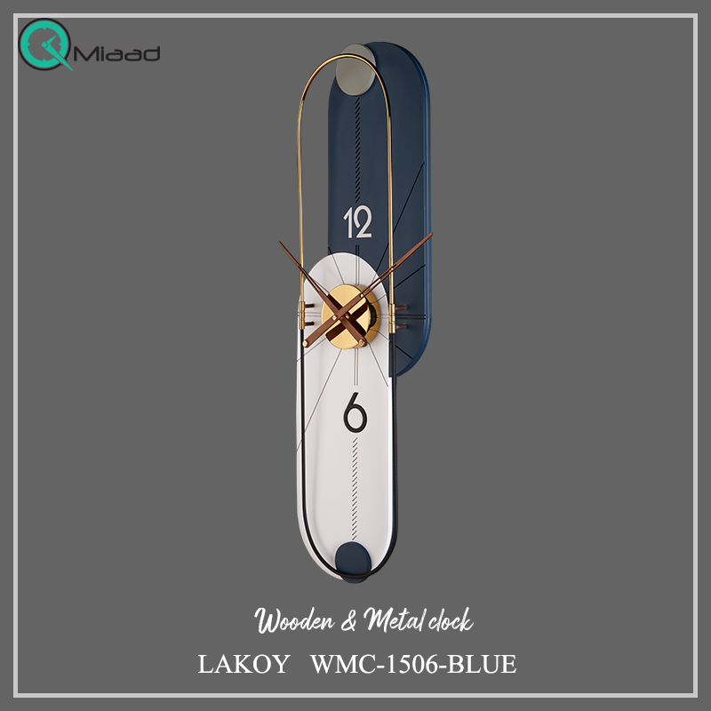 ساعت دیواری مدرن لاکوی کد WMC-1506، ساعت دیواری لاکوی با متریال با کیفیت و با دوام، طراحی مینیمال، دارای موتور آرامگرد و 5 سال گارانتی، رنگ آبی