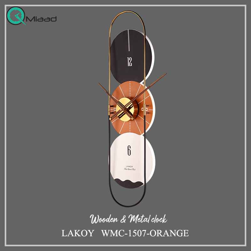 ساعت دیواری مدرن لاکوی کد WMC-1507، ساعت دیواری لاکوی با متریال با کیفیت و با دوام، طراحی مینیمال، دارای موتور آرامگرد و 5 سال گارانتی، رنگ نارنجی