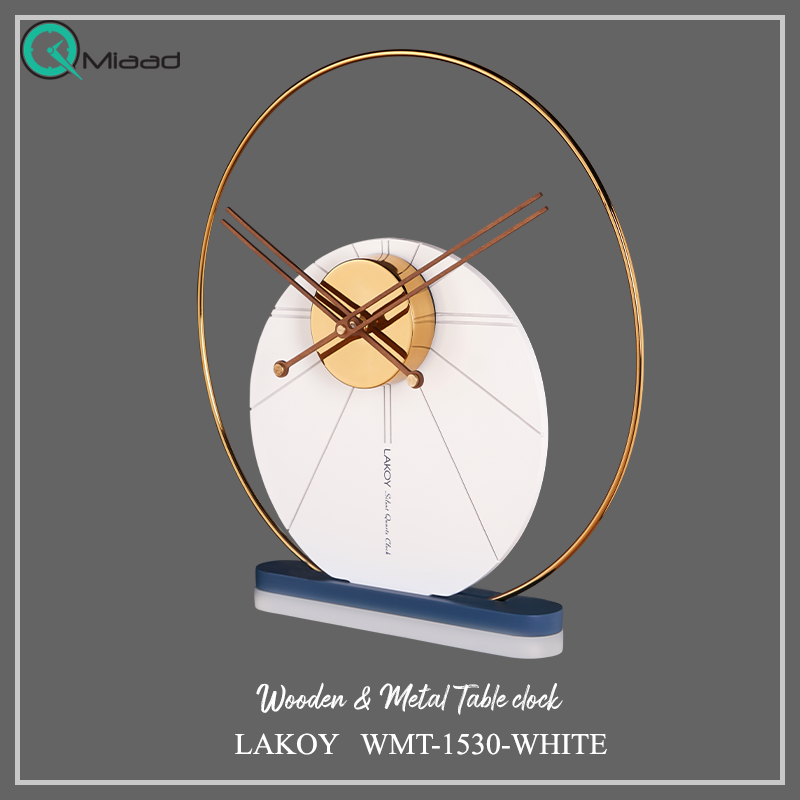 ساعت رومیزی فلزی لاکوی مدل WMT-1530، ساعت رومیزی مدرن و فلزی و آبکاری با کیفیت، موتور آرامگرد تایوانی، رنگ سفید خرید ساعت رومیزی