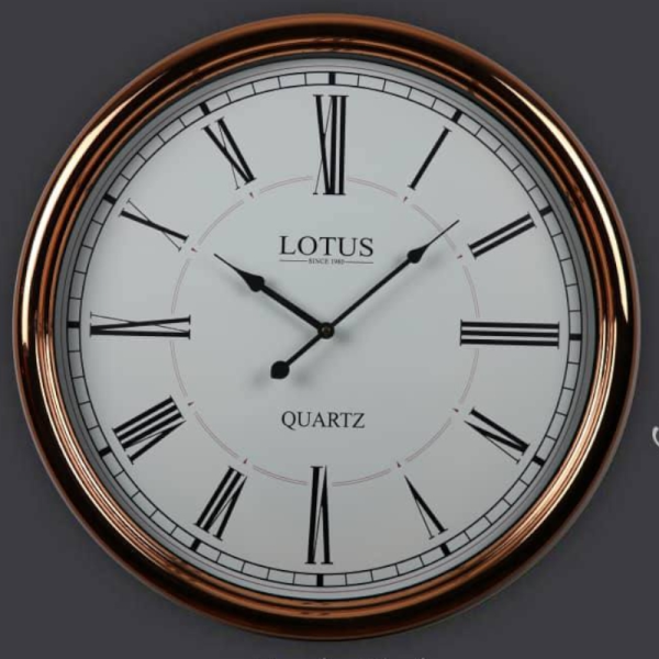ساعت دیواری فلزی لوتوس مدل 1901 رزگلد، ساعت دیواری فلزی قطر 60، ساعت دیواری خاص و زیبا با موتور آرامگرد مناسب اتاق خواب و سالن پذیرایی