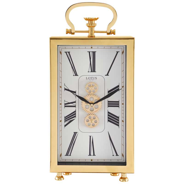 ساعت رومیزی چرخ دنده ای لوتوس مدل 802، ساعت رومیزی فلزی مدل MONROVIA،  آبکاری باکیفیت بدنه با رنگ طلایی