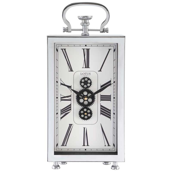 ساعت رومیزی چرخ دنده ای لوتوس مدل 802، ساعت رومیزی فلزی مدل MONROVIA،  آبکاری باکیفیت بدنه با رنگ نقره ای