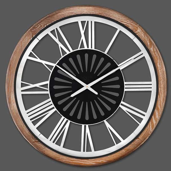  ساعت دیواری چوبی مدل ARTHUR، ساعت دیواری مدرن سایز 80 سانت با ترکیب چوب و فلز، موتور ساخت تایوان، ساعت دیواری طرح ساده و در عین حال بی نظیر، رنگ قهوه ای سفید | کد WM-19027 