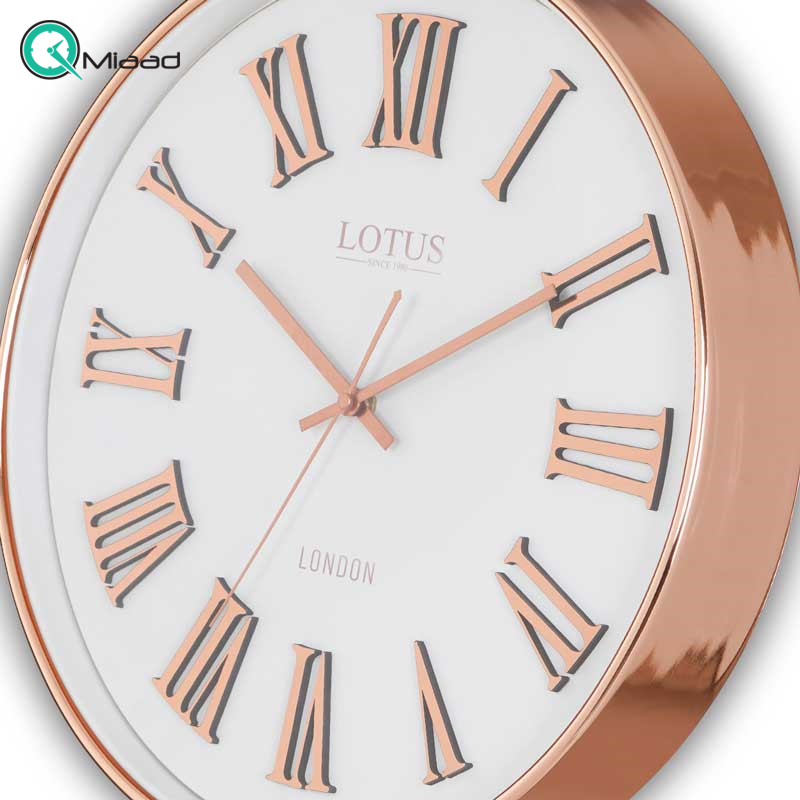 ساعت دیواری فلزی لوتوس مدل الن کد 7713، ساعت دیواری با سایز 40 از نیو کالکشن لوتوس، ساعت دیواری مدرن و مینیمال با طراحی نوین، رنگ رزگلد قیمت ساعت دیواری