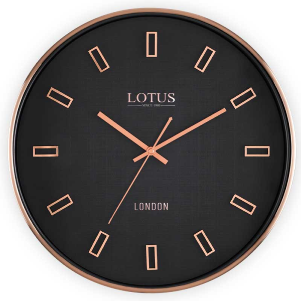 ساعت دیواری فلزی لوتوس مدل اولین کد 7714، ساعت دیواری با سایز 40 از نیو کالکشن لوتوس، ساعت دیواری مدرن و مینیمال با طراحی نوین، رنگ رزگلد