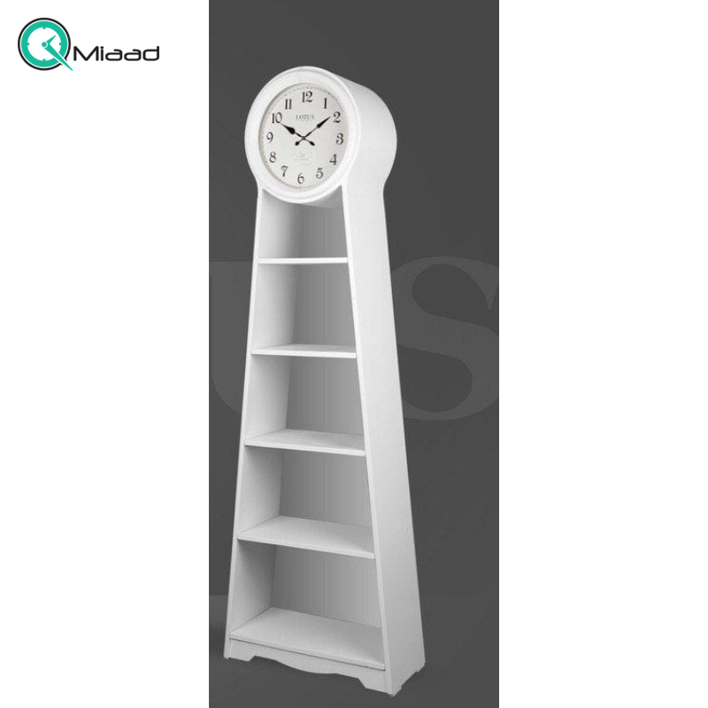 ساعت ایستاده ویترین دار لوتوس مدل 998، ساعت سالنی با طراحی ویترین دار و کتابخانه ای، ساعتی با متریال چوب مقاوم بدنه و طراحی نوین، رنگ سفید قیمت ساعت ایستاده