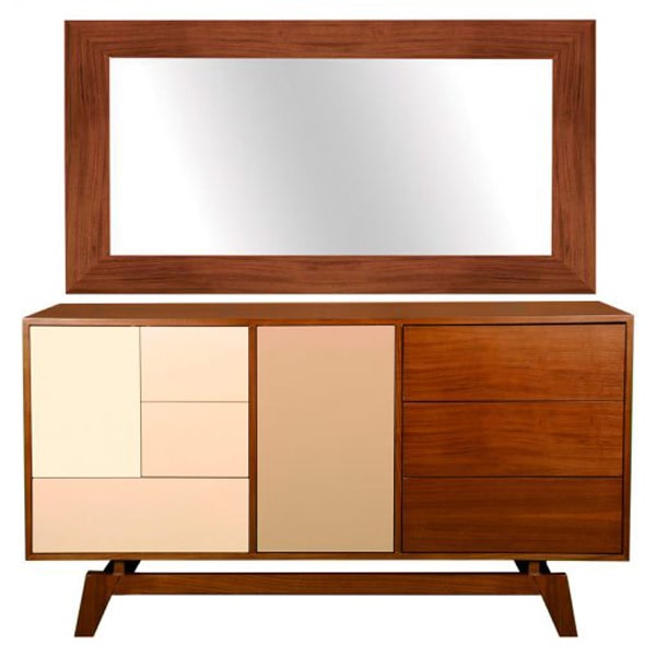 آینه کنسول چوبی لوتوس، سرویس چوبی اتاق خواب، ست آینه کنسول مدرن، ست آینه کنسول جدید پایه‌دار با آینه‌های 3 تکه | مدل ISABELLA