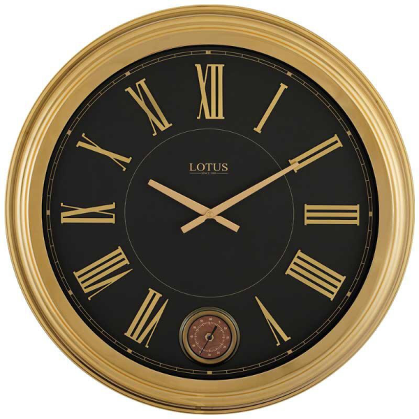 ساعت دیواری لوتو س، ساعت دیواری فلزی لوتوس طلایی رنگ با صفحه مشکی، فریم خاص و زیبا، مدل لینچبرگ، سایز 60 | مدل 16032 