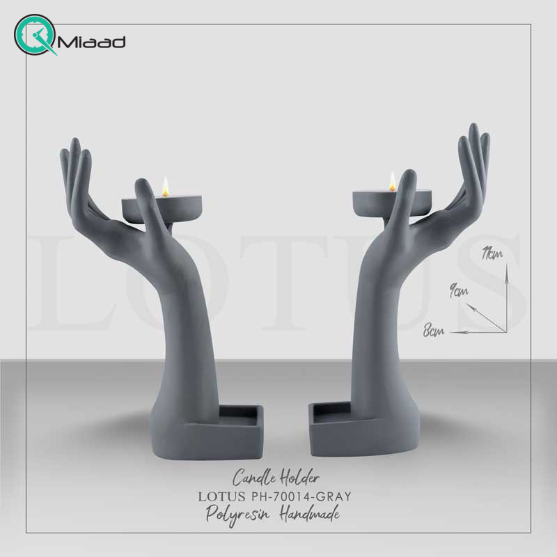 جا شمعی مدل MELLISSA کد PH-70014، جا شمعی بسیار زیبا و متفاوت، طراحی شده از متریال پلی رزین، رنگ طوسی جهزیه شیک