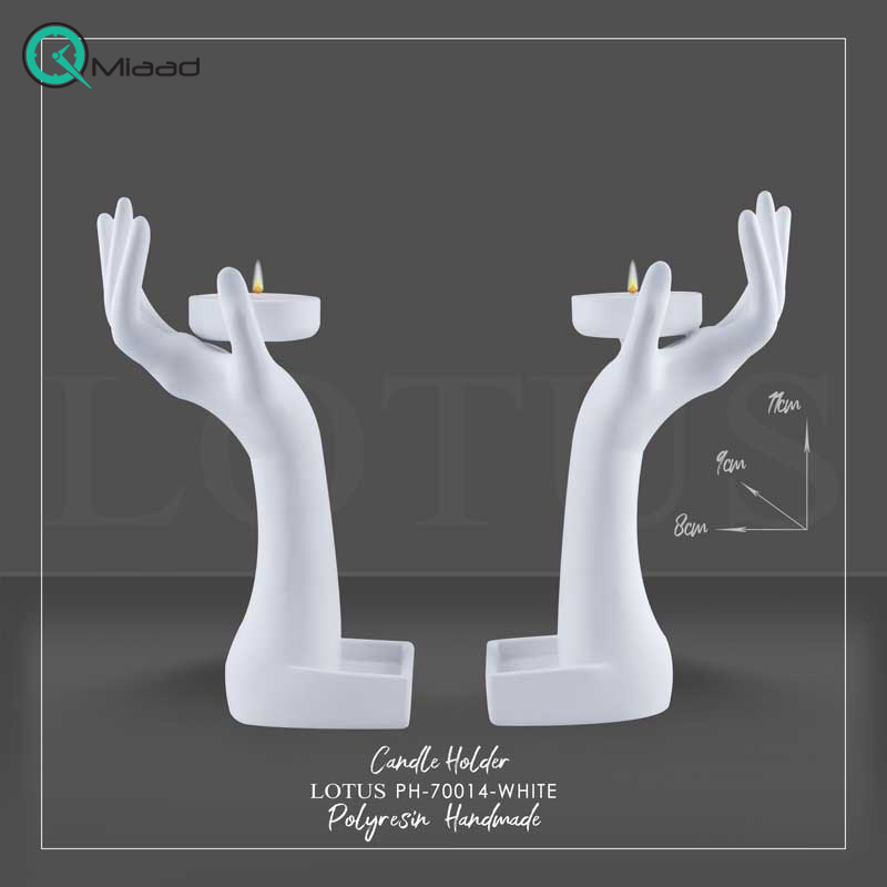 جا شمعی مدل MELLISSA کد PH-70014، جا شمعی بسیار زیبا و متفاوت، طراحی شده از متریال پلی رزین، رنگ سفید جهزیه شیک