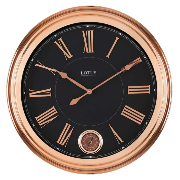 ساعت دیواری فلزی لوتوس مدل 16021 رزگلد، ساعت دیواری فلزی قطر 60، ساعت دیواری با طراحی یونیک و اصیل، اعداد برجسته رومی