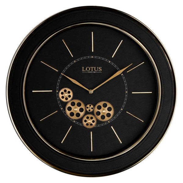 ساعت دیواری چرخ دنده ای لوتوس، چرخ دنده های روی صفحه ساعت، رنگ طلایی، مدل 300301