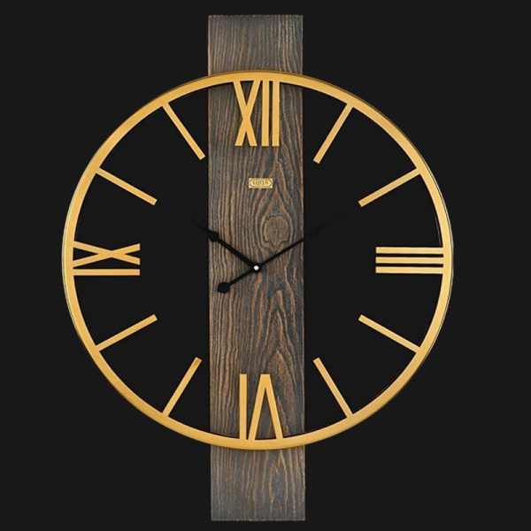 ساعت دیواری لوتوس ترکیب چوب و فلز مدل 20141 رنگ گری واش