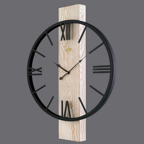 ساعت دیواری لوتوس ترکیب چوب و فلز مدل 20141 رنگ وایت واش