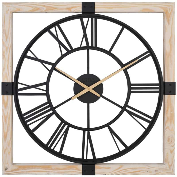 ساعت دیواری لوتوس، ساعت دیواری چوبی لوتوس سایز 80، فریم چوب و فلز، اعداد رومی، تغذیه با باتری، مدل WM-19026