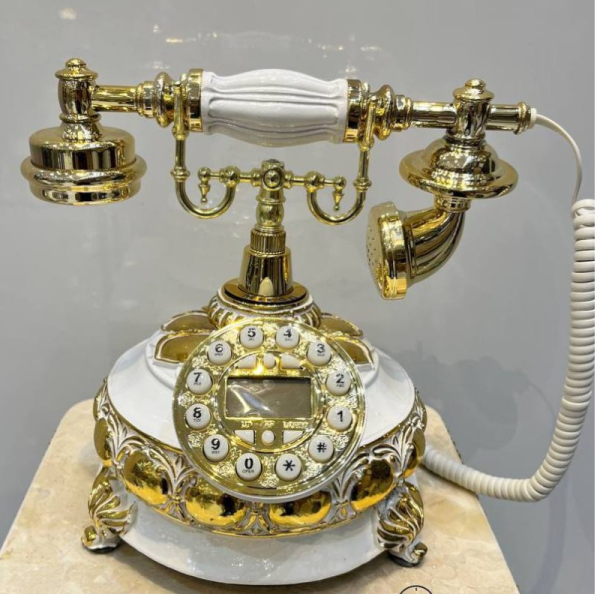 تلفن رومیزی سلطنتی میرون مدل 118، تلفن رومیزی سلطنتی با قابلیت شناسه تماس گیرنده و شماره گیر دکمه ای، رنگ سفید طلایی	