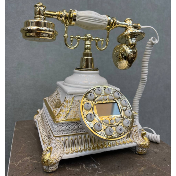 تلفن رومیزی سلطنتی میرون مدل 136، تلفن رومیزی سلطنتی با ترکیب رنگ سفید طلایی، دارای شناسه تماس گیرنده