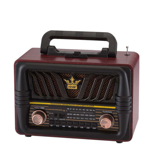 رادیو شارژی کلاسیک، رادیو شارژی قابل حمل با قابلیت های فوق العاده، دکوری زیبا مناسب خانه و محل کار، مدل 8077، چوب قرمزمشکی