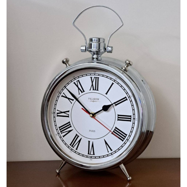 ساعت رومیزی فلزی پالادیوم مدل 101، ساعت رومیزی آبکاری شده با کیفیت عالی در طرح و رنگ متفاوت، دارای اعداد رومی، طراحی مدرن و چشمگیر، رنگ نقره ای سفید