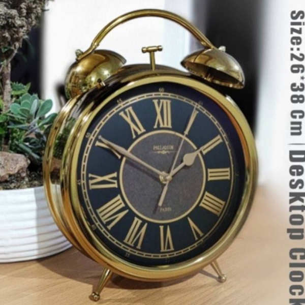 ساعت رومیزی فلزی پالادیوم مدل 102، ساعت رومیزی آبکاری شده با کیفیت عالی در طرح و رنگ متفاوت، طراحی مدرن و چشمگیر، رنگ طلایی مشکی