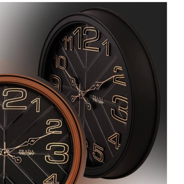 ساعت دیواری پرادا مدل 6050، ساعت دیواری سایز 63 پلاستیکی طرح کلاسیک با شماره چوبی و متریال چوب 6 میل، دارای تنوع رنگ بندی، رنگ مشکی