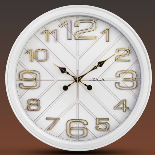 ساعت دیواری پرادا مدل 6050، ساعت دیواری سایز 63 پلاستیکی طرح کلاسیک با شماره چوبی و متریال چوب 6 میل، دارای تنوع رنگ بندی، رنگ سفید
