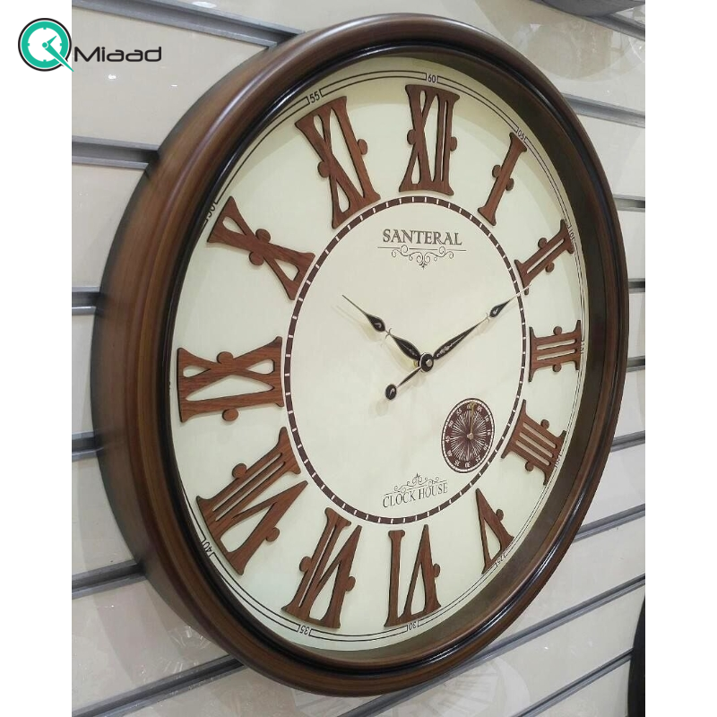 ساعت دیواری سانترال مدل M15، موتور آرامگرد درجه یک، ساعت دیواری سایز 64 پلاستیکی طرح کلاسیک با صفحه چوبی و اعداد برجسته مولتی، دارای موتور ثانیه شمار مستقل، رنگ قهوه ای  ساعت دیواری کلاسیک