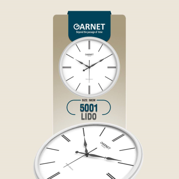 ساعت دیواری شوبرت، ساعت دیواری با قاب پلاستیک، قطر 50 سانتیمتر، اعداد برجسته رومی، با موتور ثانیه شمار مستقل و موتور آرامگرد تایوانی، مدل 5001
