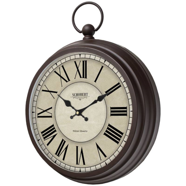 ساعت دیواری فلزی شوبرت مدل 5138A، ساعت دیواری مدرن و بی نظیر با طراحی ساعت های جیبی، دارای اعداد رومی کلاسیک، رنگ مشکی صفحه روشن