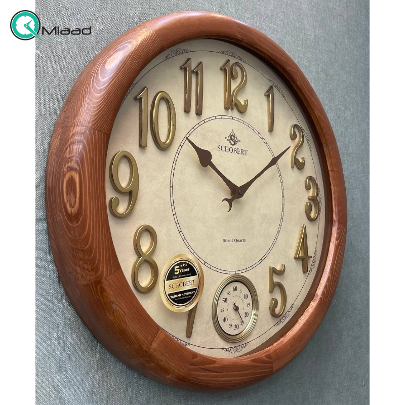 ساعت دیواری چوبی شوبرت مدل 5199LNS، ساعت دیواری دوموتوره گرد چوبی شوبرت، دارای اعداد لاتین خوانا مدل ساعت دیواری سلطنتی جدید