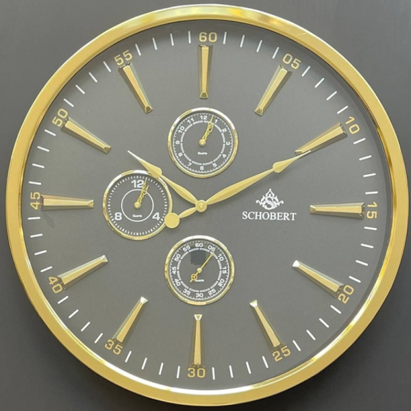 ساعت دیواری فلزی شوبرت مدل 5310، ساعت دیواری مدرن و فلزی با طراحی عالی، دارای چهار موتور فعال ، دارای موتور نمایش گرافیکی روز و شب، رنگ طوسی طلایی