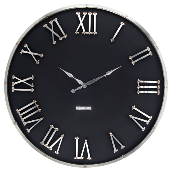 ساعت دیواری شوبرت مدل 5367، ساعت دیواری با متریال فلزی، دارای اعداد با فونت رومی و برجسته روی صفحه ساعت، ترکیب رنگ مشکی نقره ای، سایز 60