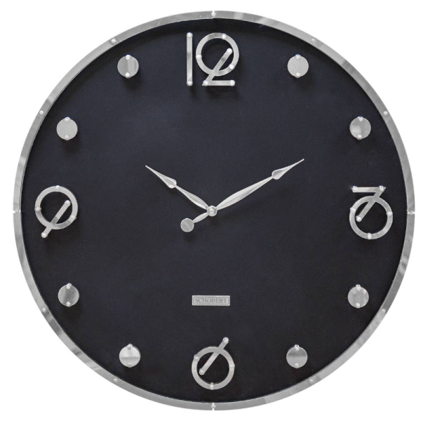 ساعت دیواری شوبرت مدل 5368، ساعت دیواری با متریال فلزی، دارای اعداد با فونت لاتین و برجسته روی صفحه ساعت، ترکیب رنگ مشکی نقره ای، سایز 60