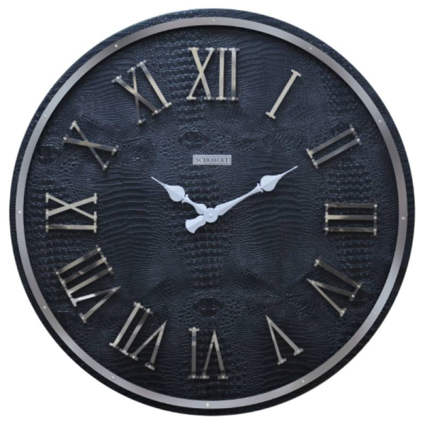 ساعت دیواری شوبرت مدل 5392، ساعت دیواری با متریال فلزی، دارای اعداد با فونت رومی و برجسته روی صفحه ساعت، ترکیب رنگ مشکی نقره ای، سایز 90