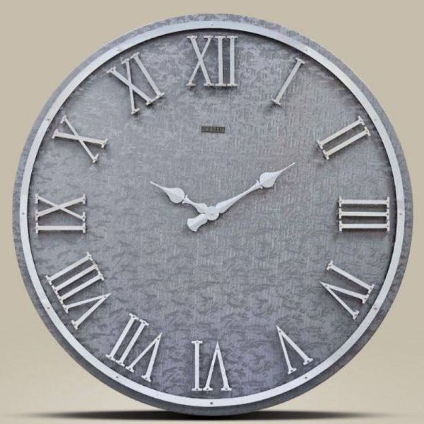 ساعت دیواری شوبرت مدل 5398، ساعت دیواری با متریال فلزی، دارای اعداد با فونت رومی و برجسته روی صفحه ساعت، ترکیب رنگ طوسی نقره ای، سایز 90