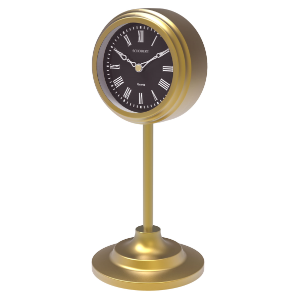 ساعت رومیزی شوبرت مدل 6011، ساعت رومیزی جدید از جنس فلز آبکاری شده با موتور آرامگرد مناسب میز کار و میز کنسول، رنگ طلایی صفحه مشکی