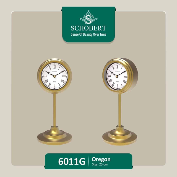 ساعت رومیزی شوبرت، ساعت رومیزی جدید از جنس فلز آبکاری شده با موتور آرامگرد مناسب میز کار و میز کنسول، رنگ طلایی کد 6011