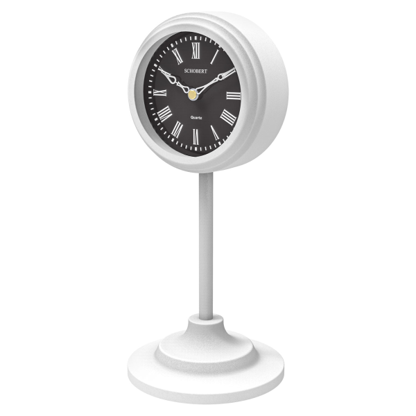 ساعت رومیزی شوبرت مدل 6011، ساعت رومیزی جدید از جنس فلز آبکاری شده با موتور آرامگرد مناسب میز کار و میز کنسول، رنگ سفید صفحه مشکی