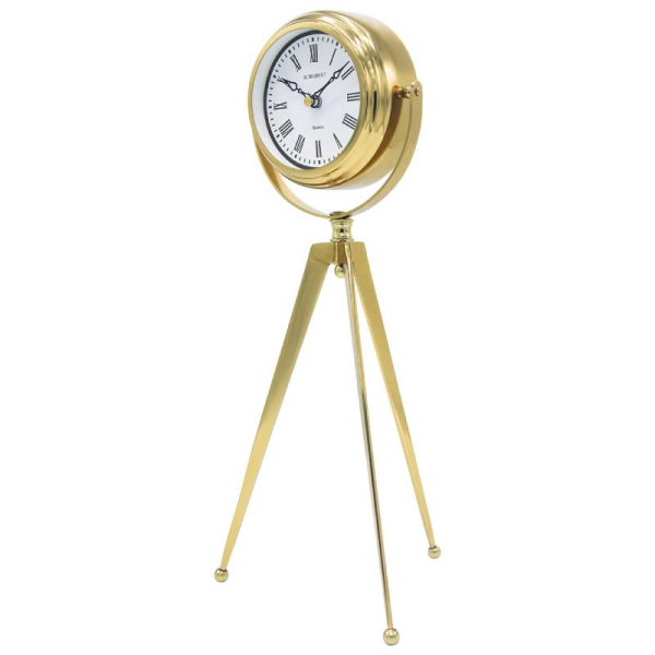 ساعت رومیزی شوبرت مدل 6012، ساعت رومیزی جدید با پایه های طرح تلسکوپی، اعداد رومی، از جنس فلز با موتور آرامگرد مناسب میز کار و میز کنسول، رنگ طلایی