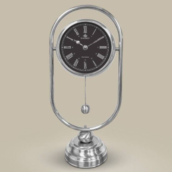 ساعت رومیزی شوبرت مدل 6031، ساعت رومیزی جدید با طراحی خلاقانه، اعداد رومی، از جنس فلز با موتور آرامگرد مناسب میز کار و میز کنسول، رنگ نقره ای