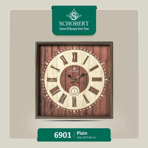 ساعت دیواری شوبرت، ساعت دیواری چوبی طرح جدید، قطر 60 سانتیمتر، اعداد برجسته و رومی، با موتور ثانیه شمار مستقل و موتور آرامگرد تایوانی، مدل 6901