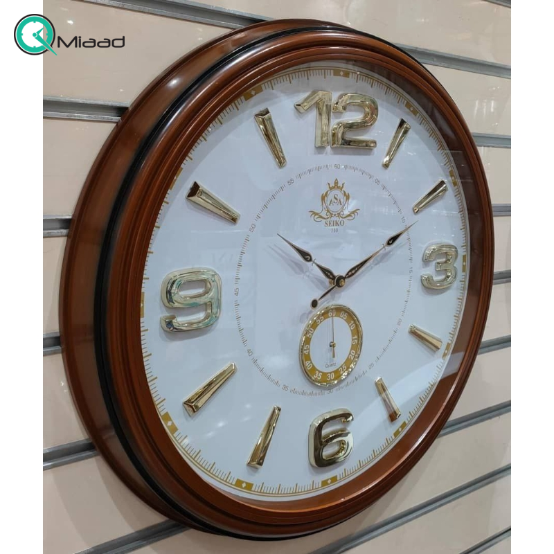 ساعت دیواری سیکو مدل AS110، ساعت دیواری دو زمانه با تنوع رنگی، دارای موتور روانگرد و اعداد برجسته آبکاری شده لاتین، سایز 65، رنگ قهوه ای  ساعت دیواری چهارگوش