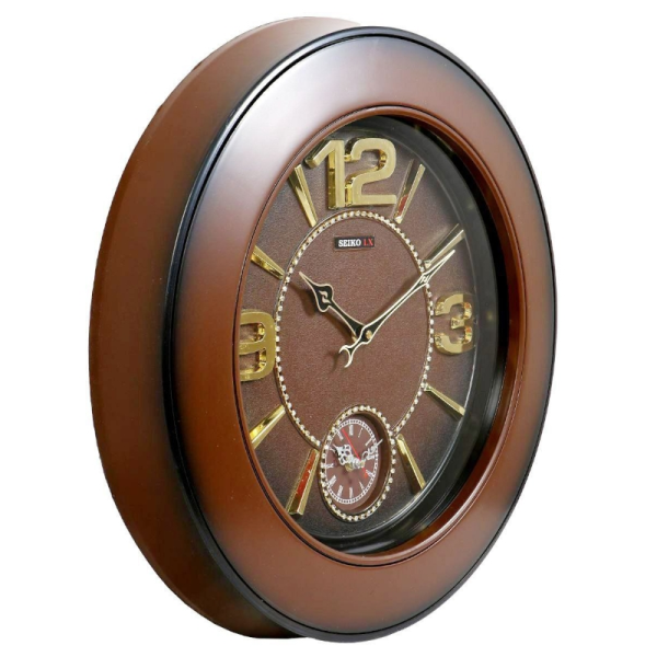 ساعت دیواری سیکو LX، ساعت دیواری دو زمانه با تنوع رنگی، دارای موتور روانگرد، سایز 50، رنگ قهوه ای طلایی