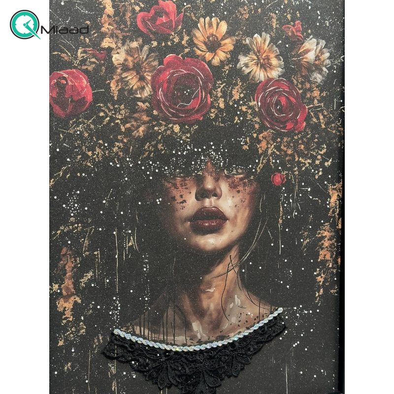 تابلو دکوراتیو شاین کد 1700، تابلو با تصویر لمینت شاینی طرح برجسته، متریال پی وی سی قاب، تابلو هنری با کیفیت فوق العاده و قابل شستشو، طرح دختر و گلها  قیمت تابلو